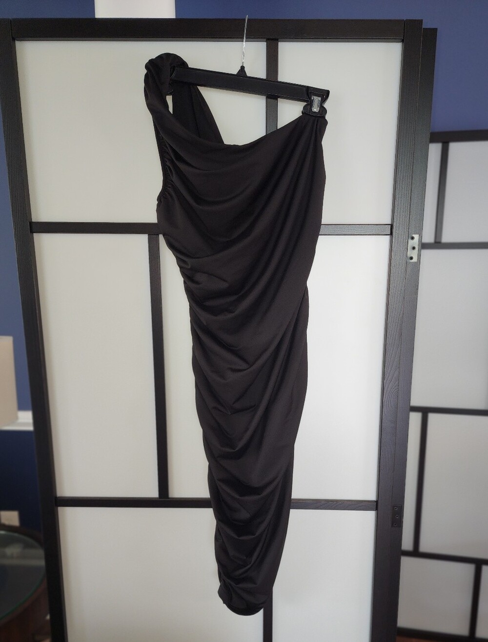 Black One-Shoulder Ruched Women’s Dress, XL